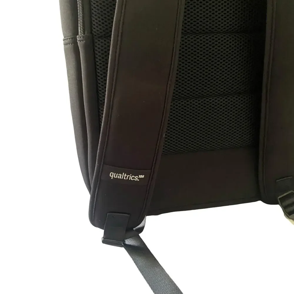 Qualtrics Black on Black Waterproof Backpack with Pockets - Laptop Bookbag NEW